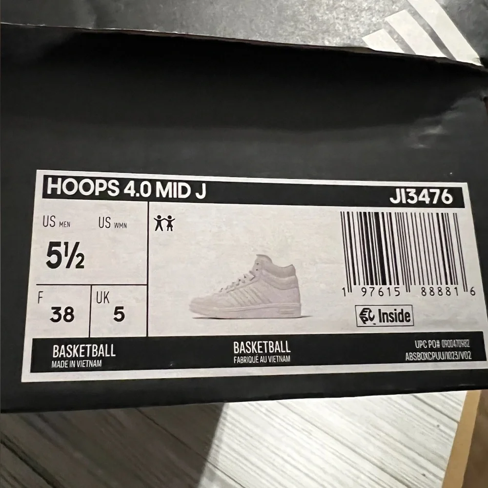Adidas Hoops 4.0 Mid youth basketball Sneakers shoes White size 5.5 youth JI3476
